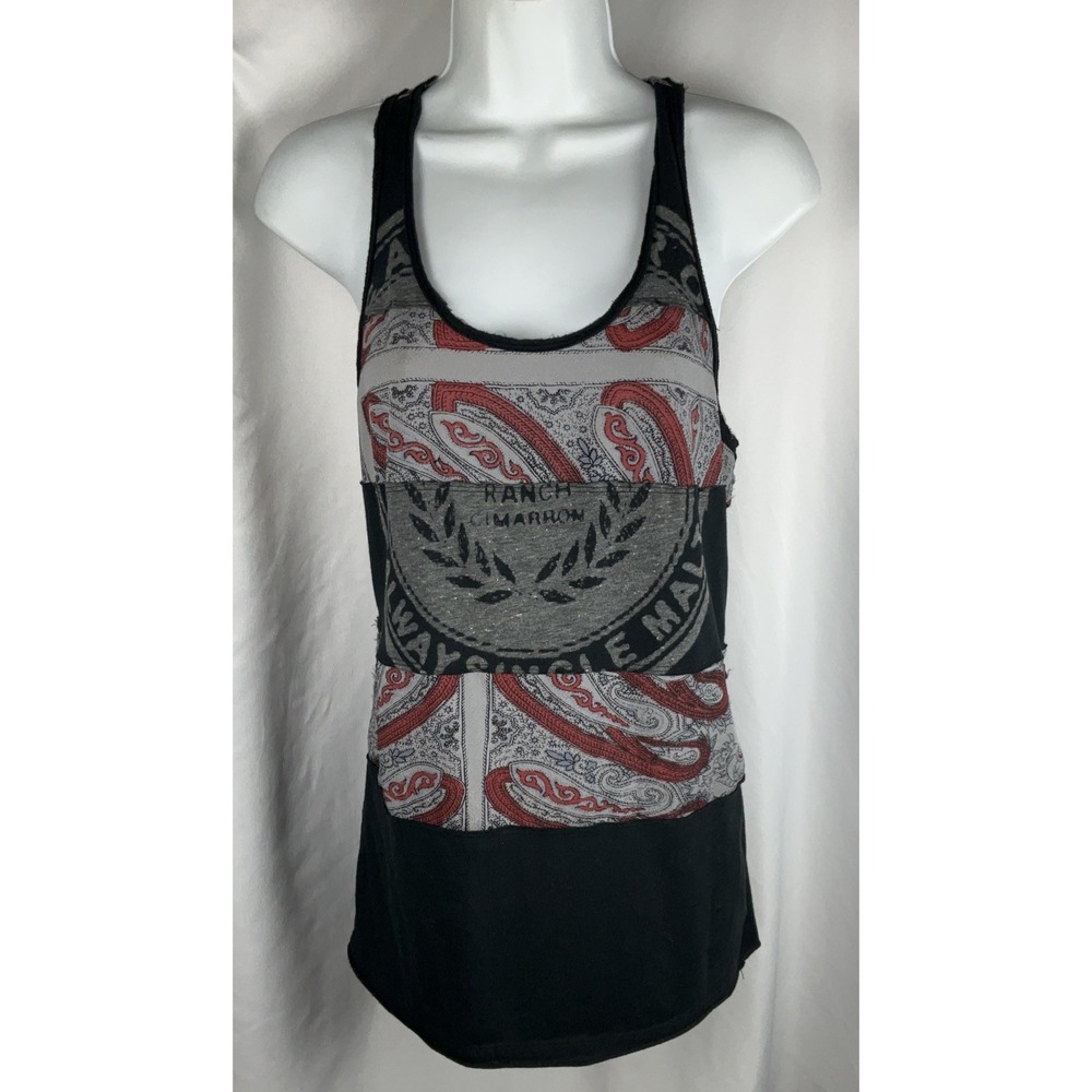WE THE FREE Women's Size Small Graphic Ranch Cimarron Racer Back Tank Black/Gray